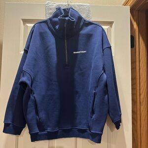 Blue Quarter-Zip Sweatshirt with High Collar and Ribbed Cuffs